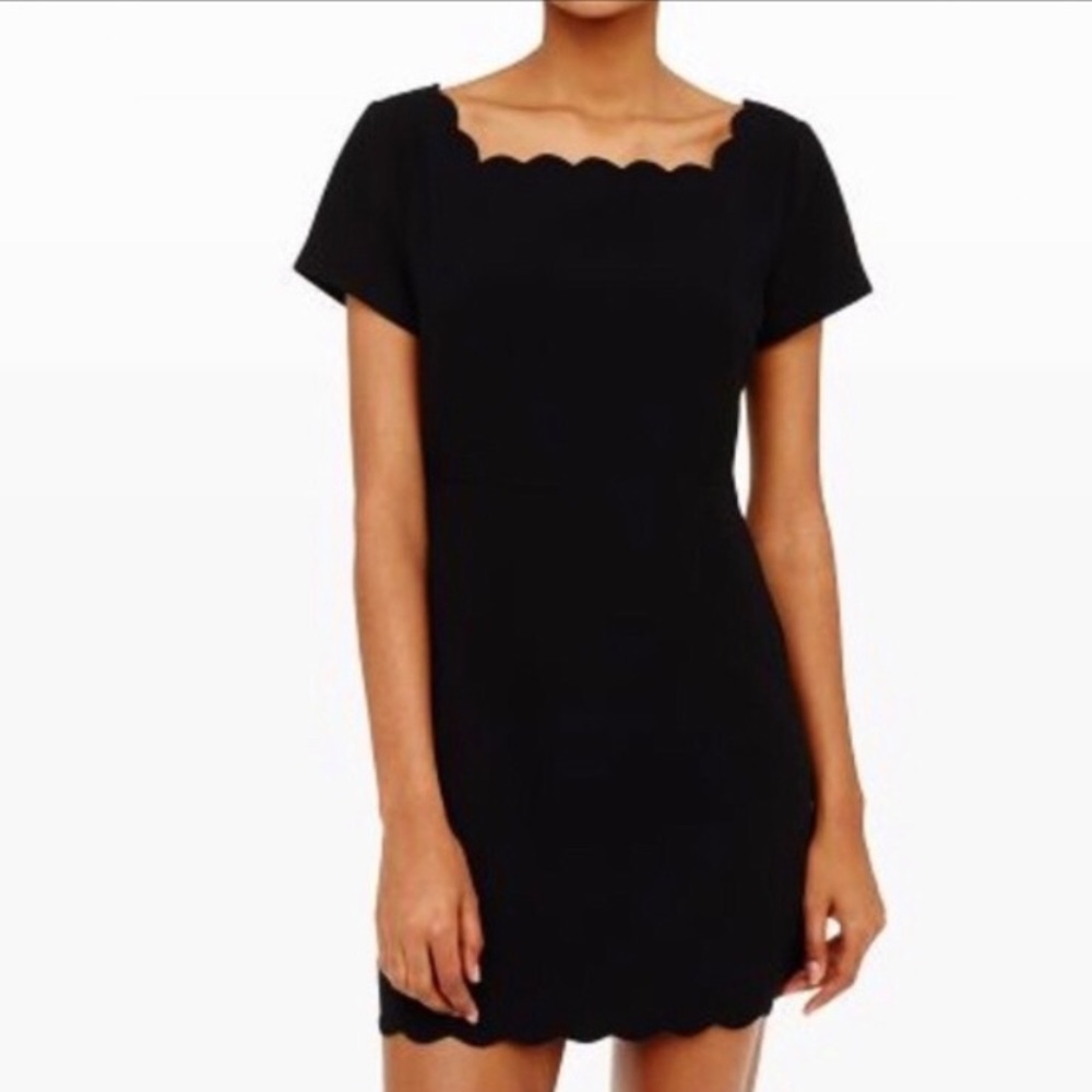 Club Monaco Avaline scalloped black mini dress